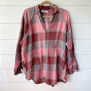 FREE PEOPLE Sz L PLAID SUMMER DAYDREAM BUTTONDOWN